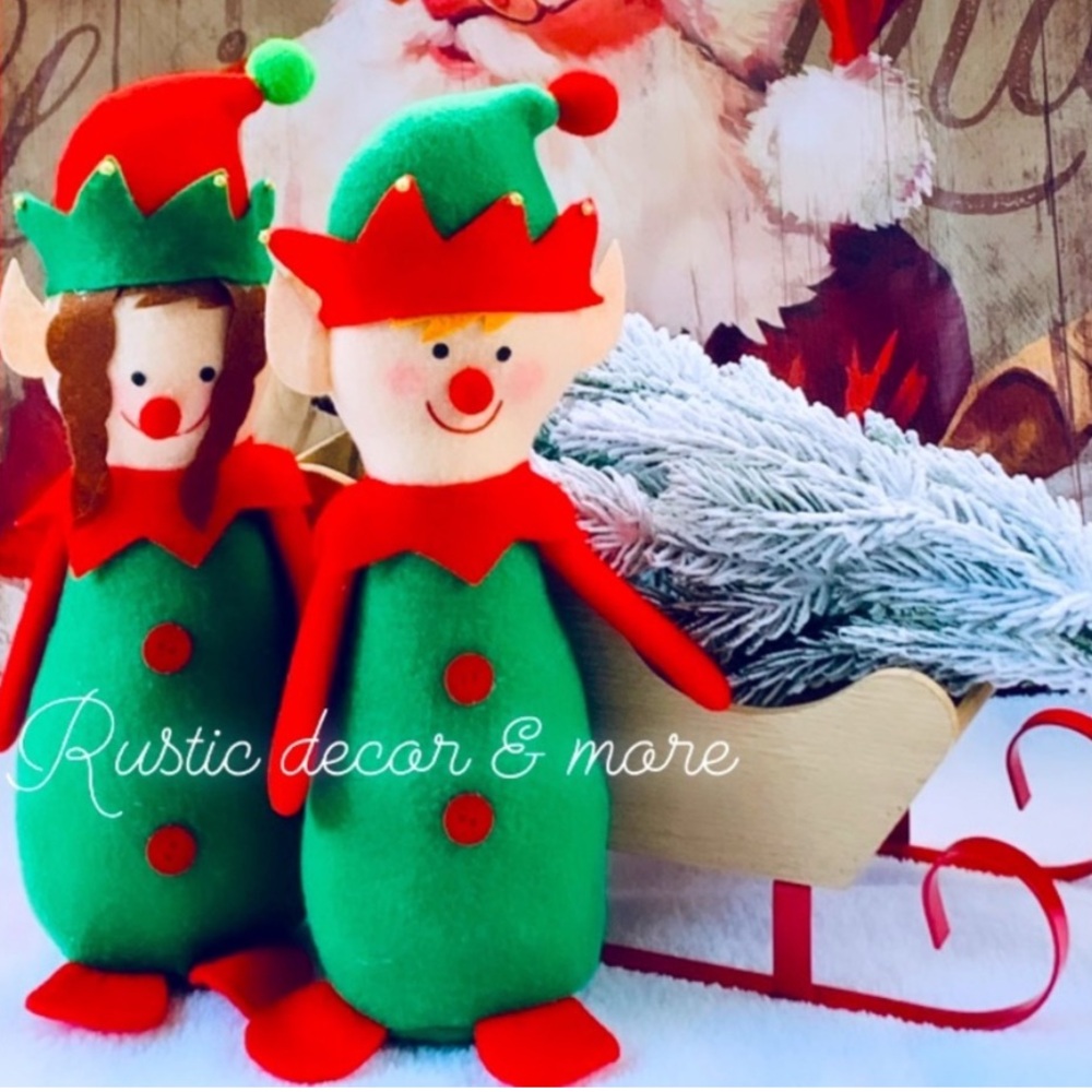 Santa’s  Helpers  Boy And Girl Elf’s  Holiday Decor